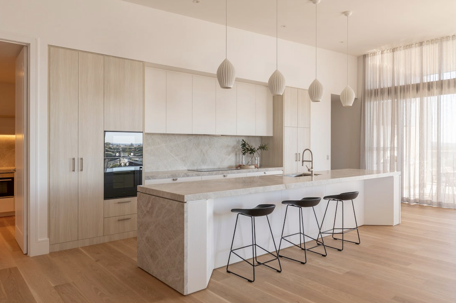 white contemporary kitchen with minimal accessories, property styling by blink living